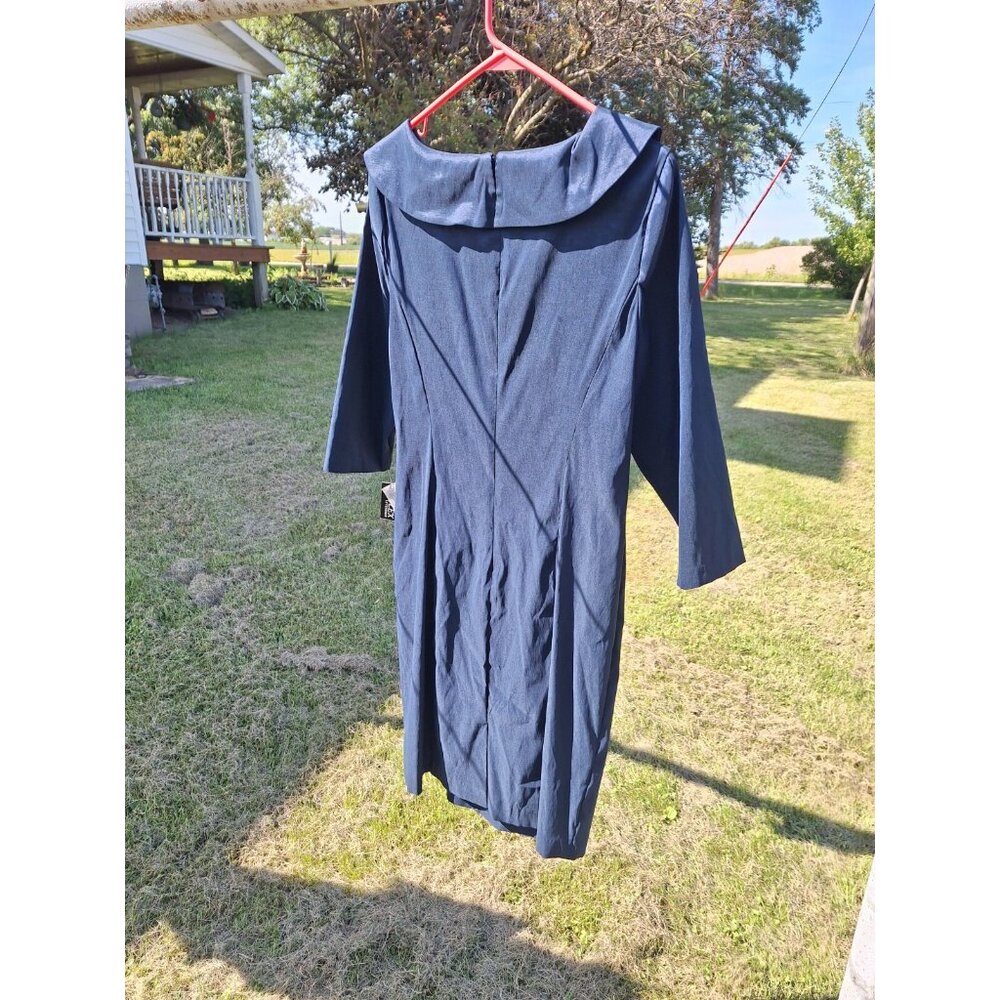 Alex Evenings Women's Navy Dress with Empire Waist & Ruche Detail Size 14 - Picture 6 of 6